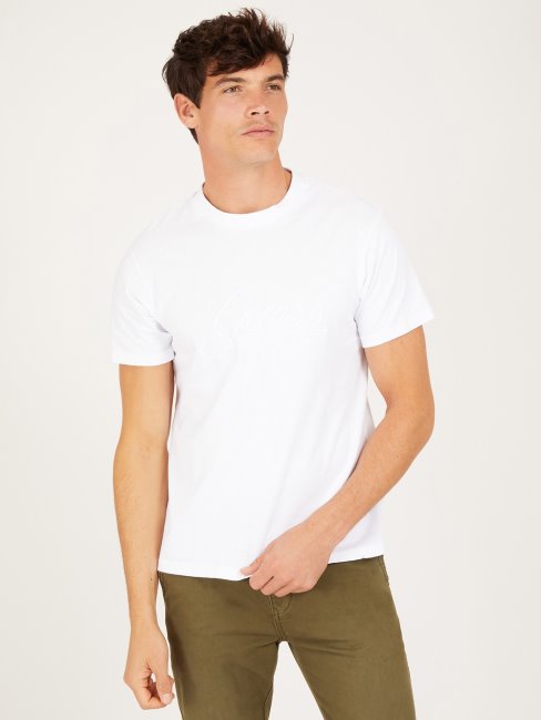 Tee Shirt Guess Logo Ton Sur Ton Blanc