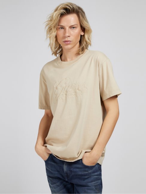 Tee Shirt Guess Beige Logo Ton Sur Ton
