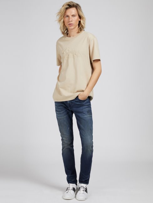 Tee Shirt Guess Beige Logo Ton Sur Ton