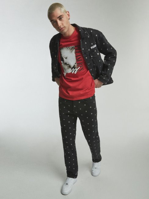 Tee Shirt Rouge Imprimé Placé Guess