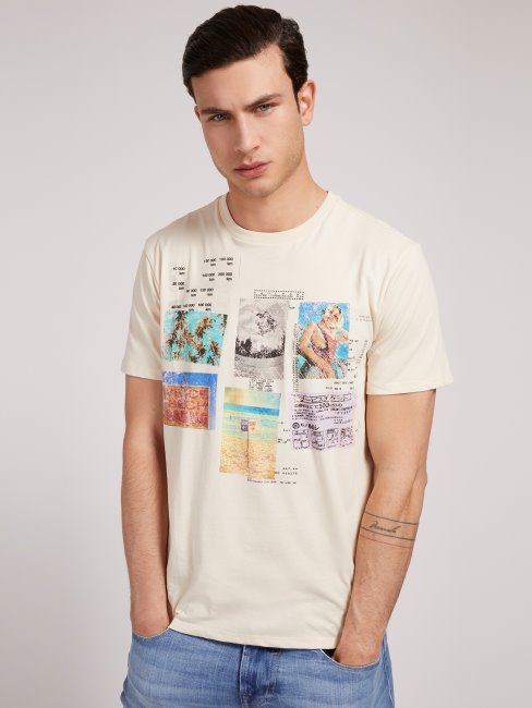 T-shirt Guess Imprimé Devant Crème