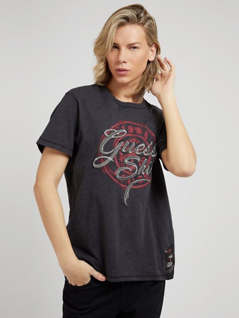 T-shirt Guess Noir Imprimé Sur Le Devant