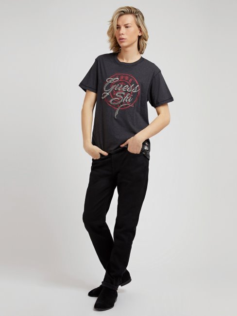 T-shirt Guess Noir Imprimé Sur Le Devant