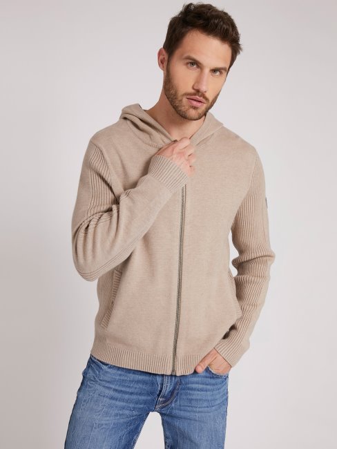 Guess Cardigan Beige à Fermeture Zippée