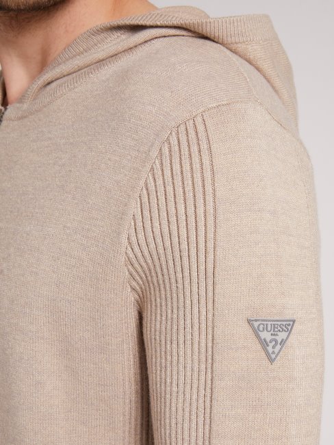 Guess Cardigan Beige à Fermeture Zippée