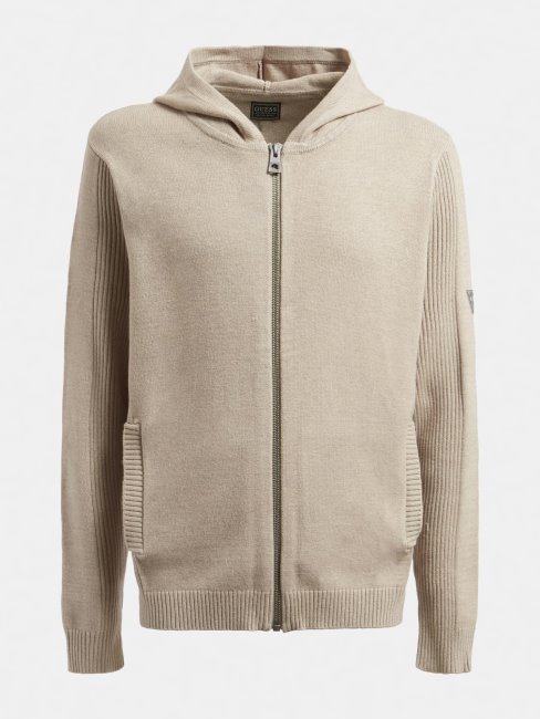 Guess Cardigan Beige à Fermeture Zippée