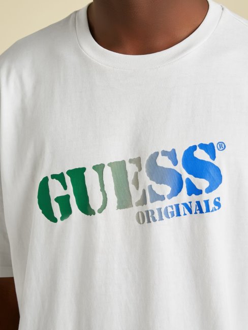 Tee Shirt Guess Blanc Logo Sur Le Devant