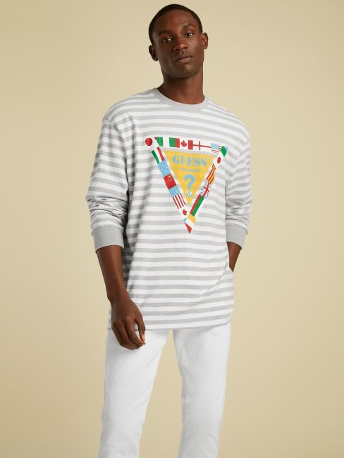 Tee Shirt Logo Drapeau Guess Gris Multi