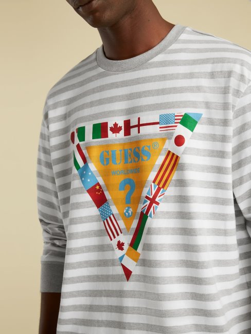 Tee Shirt Logo Drapeau Guess Gris Multi