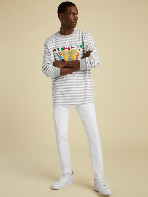 Tee Shirt Logo Drapeau Guess Gris Multi