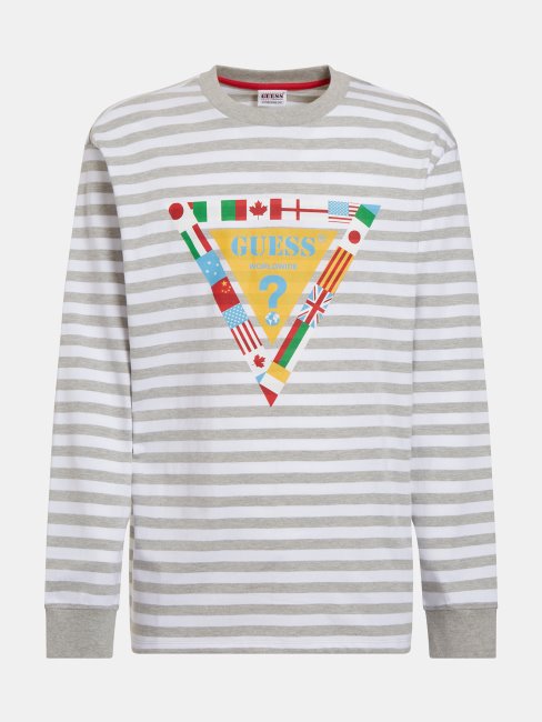 Tee Shirt Logo Drapeau Guess Gris Multi