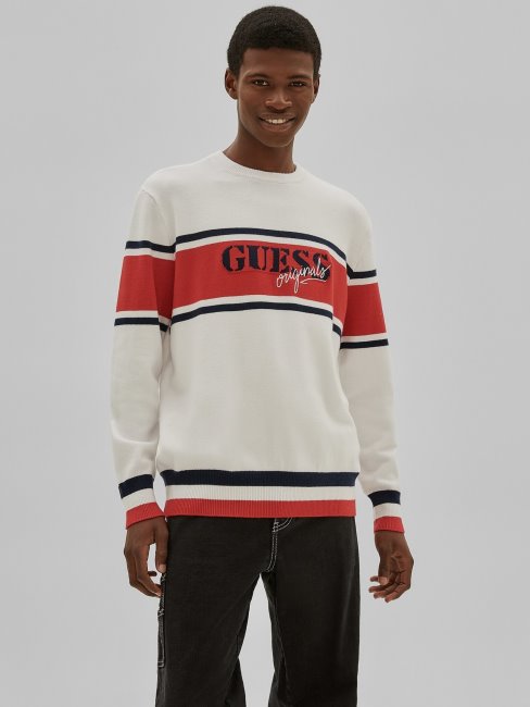 Guess Pull Rayé Blanc