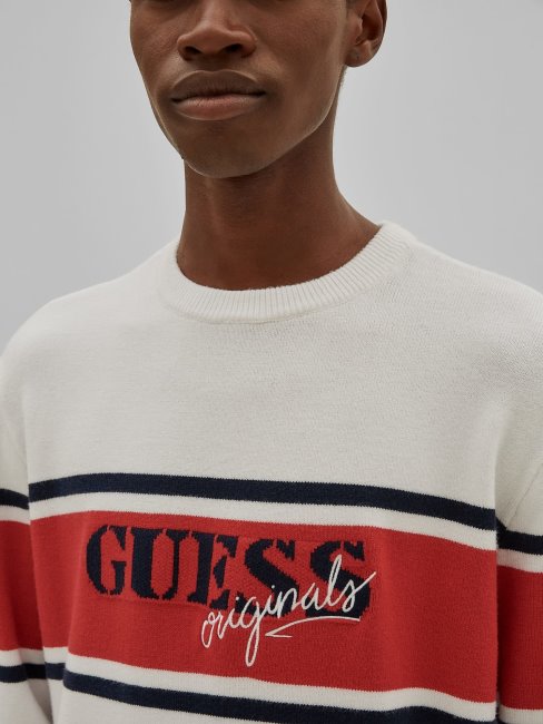 Guess Pull Rayé Blanc