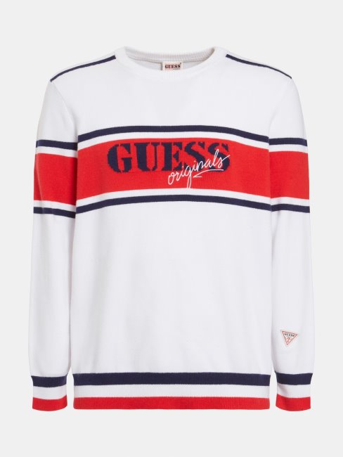Guess Pull Rayé Blanc