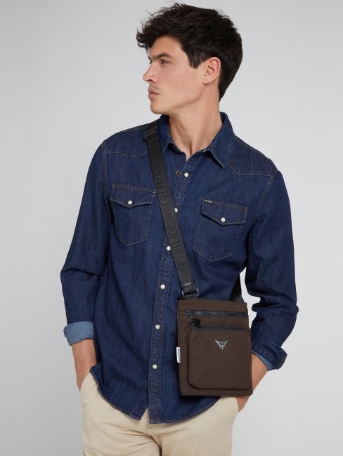 Mini Sac à Bandoulière Triangle Vice Logo Marron Guess