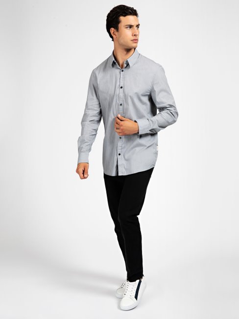 Chemise Guess Col Italien Rayée Gris Clair