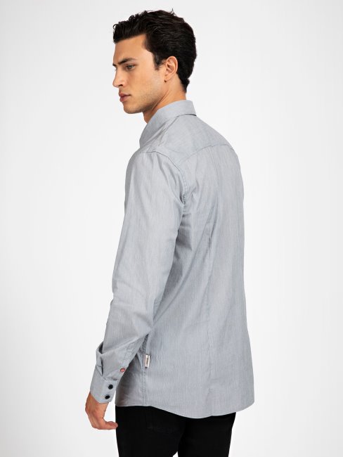 Chemise Guess Col Italien Rayée Gris Clair