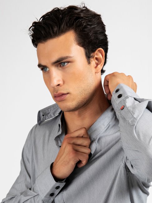 Chemise Guess Col Italien Rayée Gris Clair