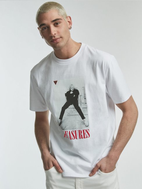 T-shirt Imprimé Devant Guess Blanc Nouvelle Tendance