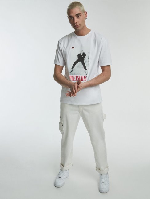 T-shirt Imprimé Devant Guess Blanc Nouvelle Tendance