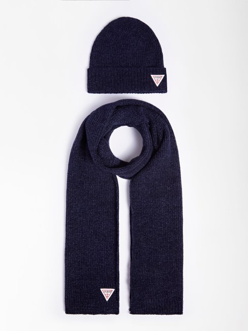 Coffret Guess Logo écharpe Et Bonnet Bleu