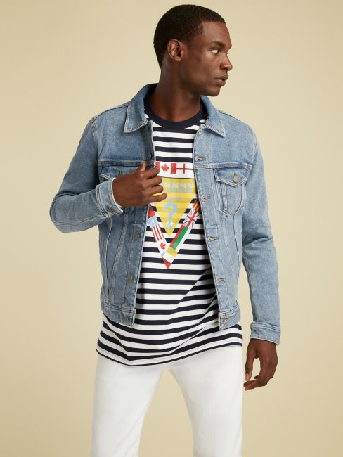 Veste En Jean Bleu Clair Guess Logo Multicolore