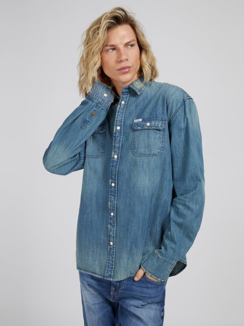 Guess Chemise En Jean Coupe Classique Bleu