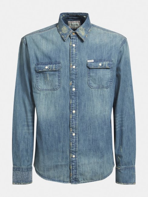 Guess Chemise En Jean Coupe Classique Bleu