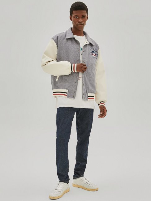 Guess Blouson Aviateur Gris à Patchs Multiples