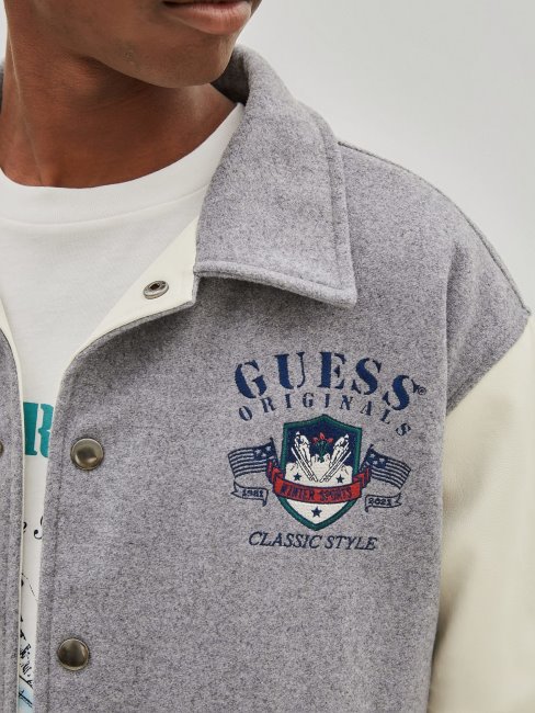 Guess Blouson Aviateur Gris à Patchs Multiples