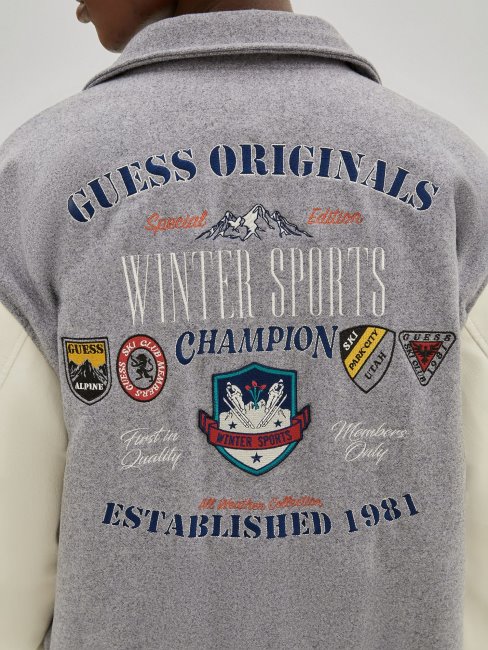 Guess Blouson Aviateur Gris à Patchs Multiples