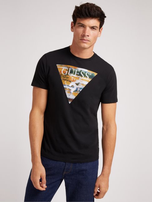 Tee Shirt Triangle Logo Noir Guess Nouvelle Tendance