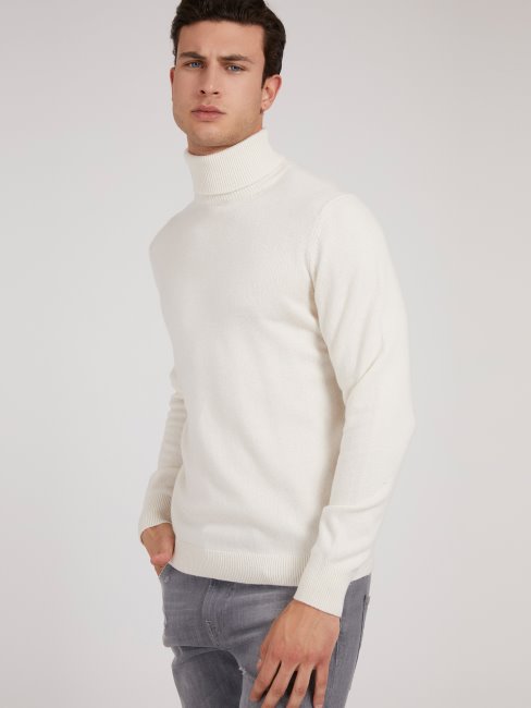 Guess Pull Col Roulé Blanc En Laine Mélangée