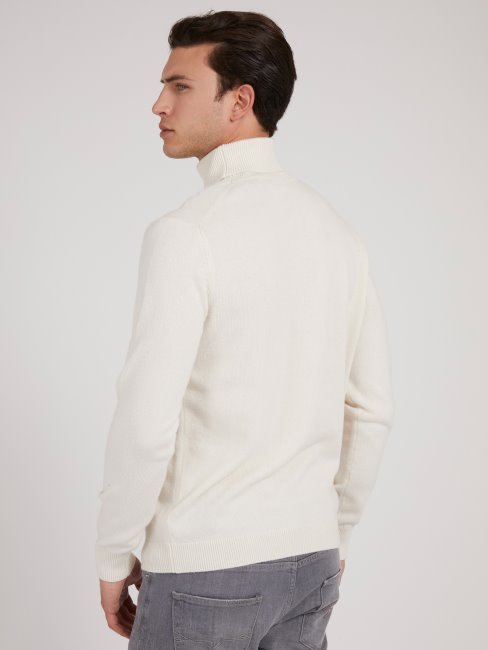 Guess Pull Col Roulé Blanc En Laine Mélangée