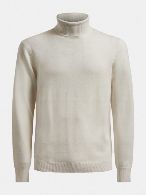 Guess Pull Col Roulé Blanc En Laine Mélangée