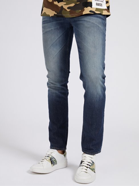 Pantalon En Denim Coupe Slim Bleu Tendance Guess