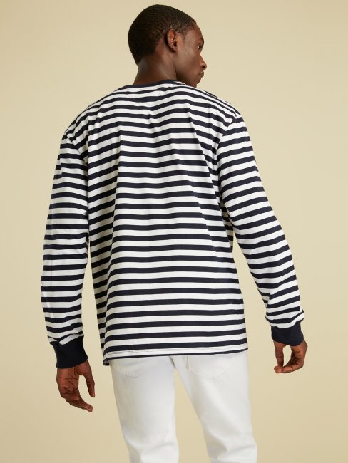 Tee Shirt Bleu Multi Logo Drapeau Guess