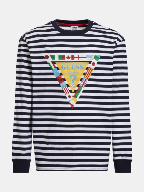 Tee Shirt Bleu Multi Logo Drapeau Guess