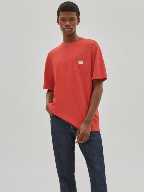 Tee Shirt Guess Rouge à Logo Sur Le Devant