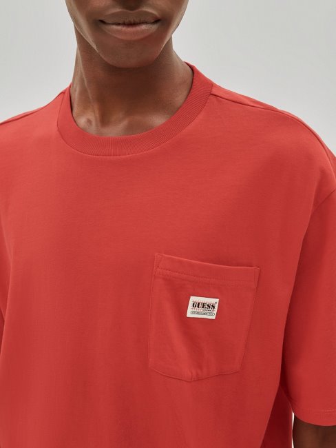 Tee Shirt Guess Rouge à Logo Sur Le Devant