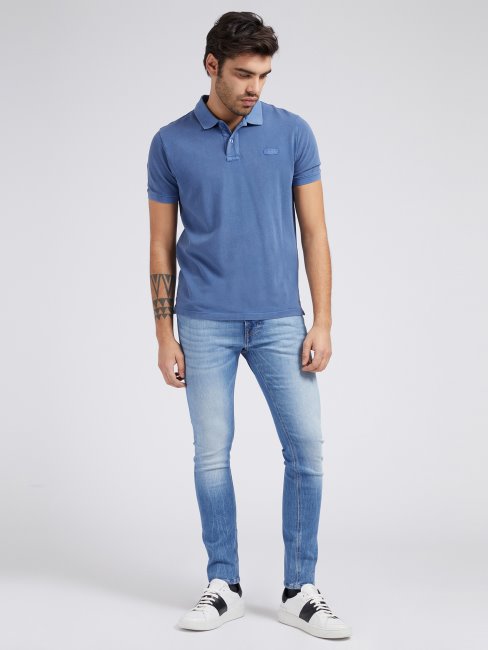 Polo Guess Bleu Avec Logo Sur Le Devant
