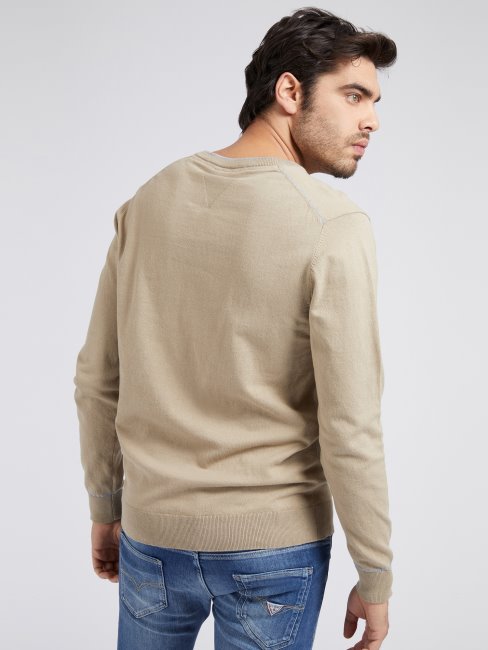 Pull Col V En Coton Stretch Gris Guess