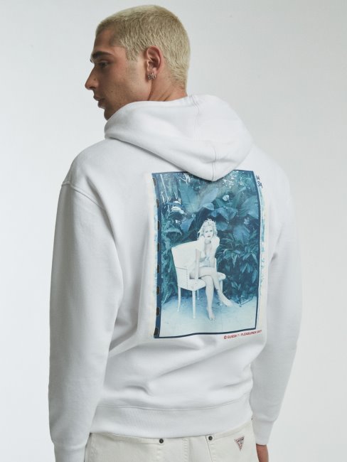 Sweat à Capuche Imprimé Placé Blanc Guess