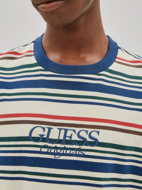 T-shirt Blanc à Rayures Multicolores