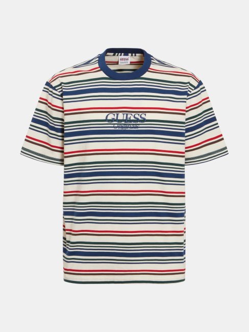 T-shirt Blanc à Rayures Multicolores