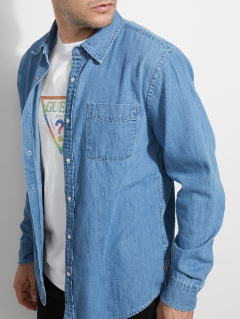 Chemise En Jean Poche Devant Guess Bleu