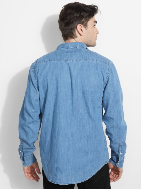 Chemise En Jean Poche Devant Guess Bleu