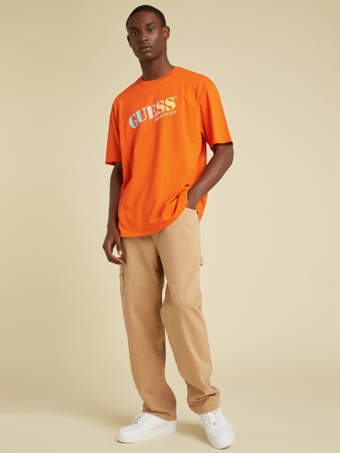 Tee Shirt Guess Orange à Logo Sur Le Devant