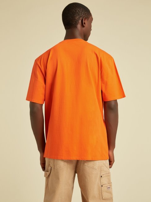 Tee Shirt Guess Orange à Logo Sur Le Devant