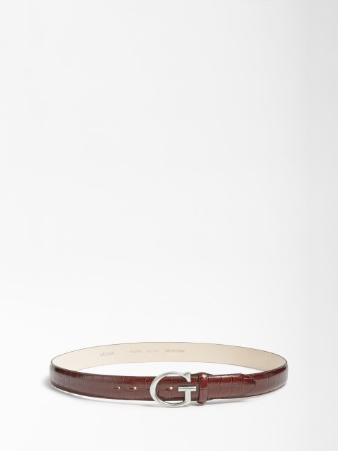 Guess Luxe Ceinture En Cuir Véritable Marron